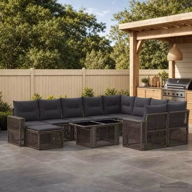 Set Divano da Giardino 11 pz Grigio e Grigio Scuro polyrattan 3436883