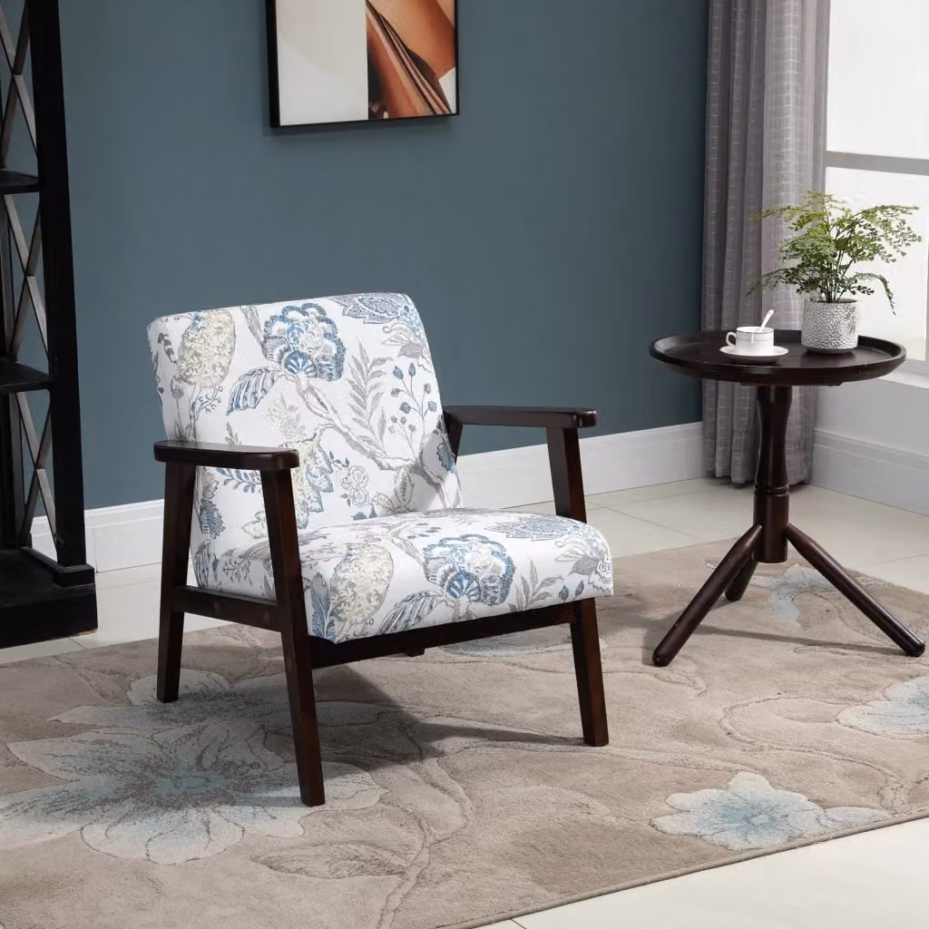EasyComfort Poltroncina Imbottita con Braccioli in Legno e Tessuto a Fiori, Multicolore, L: 68.5 cm, P: 78.5 cm, H: 75 cm – 2
