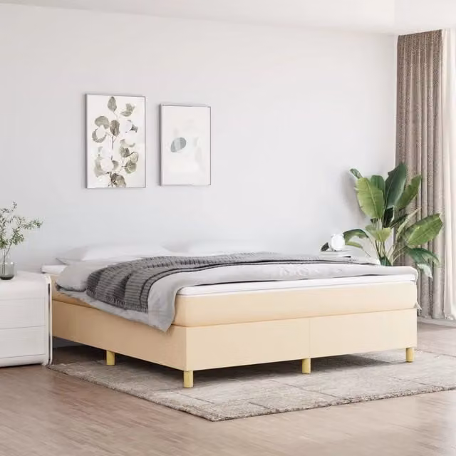Letto Ibrido con Giroletto a Molle e Materasso vidaXL in Tessuto Beige e Bianco L/P/H: 160 x 200 x 35 cm – 1