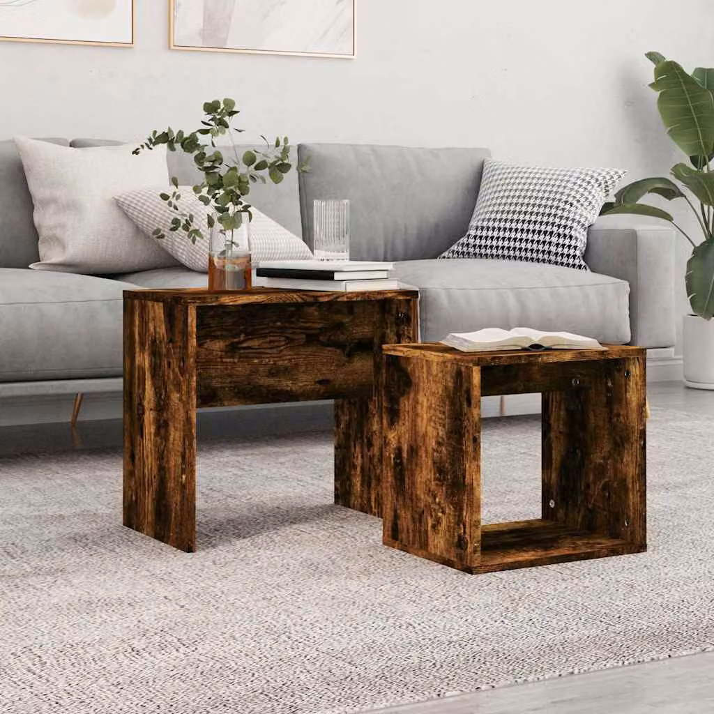 Set di 2 tavolini impilabili vidaXL in legno multistrato color rovere fumo per soggiorno o ufficio
