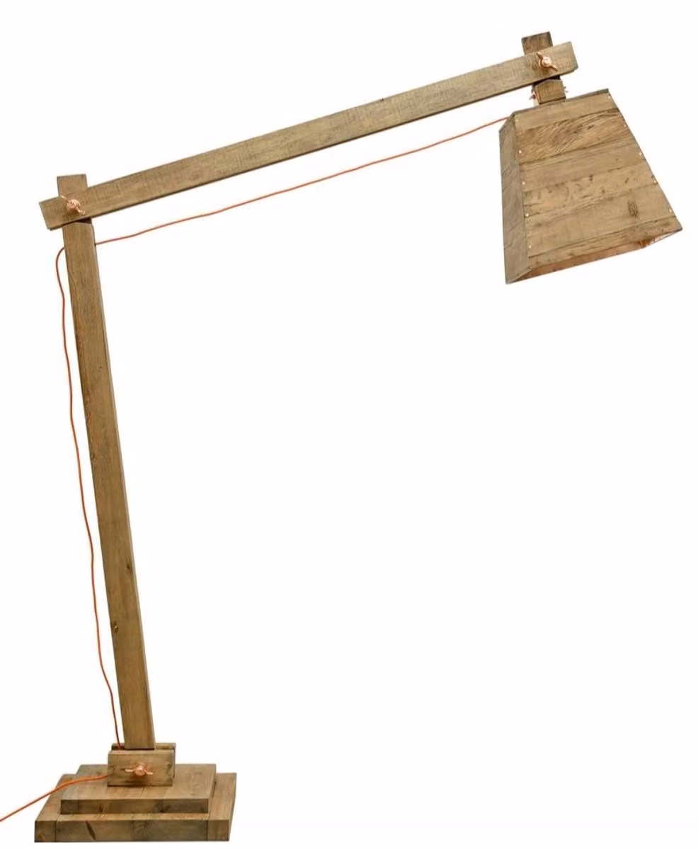 Casa Padrino lampada da terra in legno di pino colori naturali 190 x 52 x H. 220 cm - Lampada da terra con cavo arancione