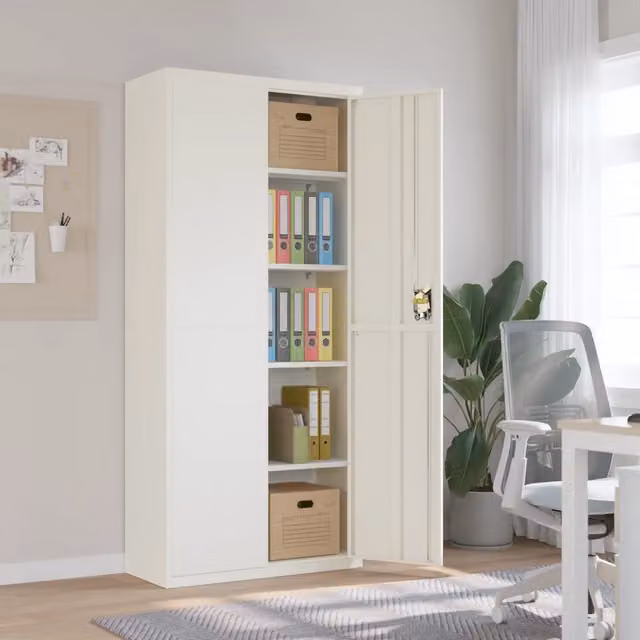 Armadio Classificatore Moderno vidaXL in Metallo Bianco con Ante a Battente e Serratura L/P/H: 90 x 40 x 200 cm