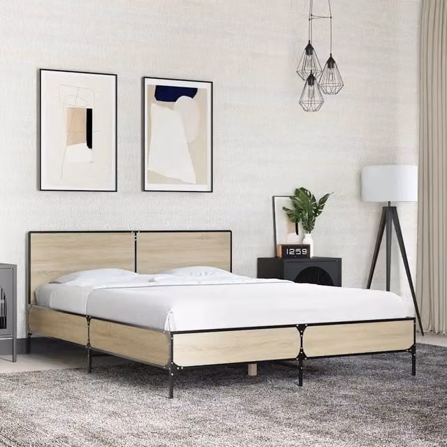 Letto Giroletto vidaXL in Rovere Sonoma e Metallo, L/P/H: 140 x 190 x 80 cm – 1