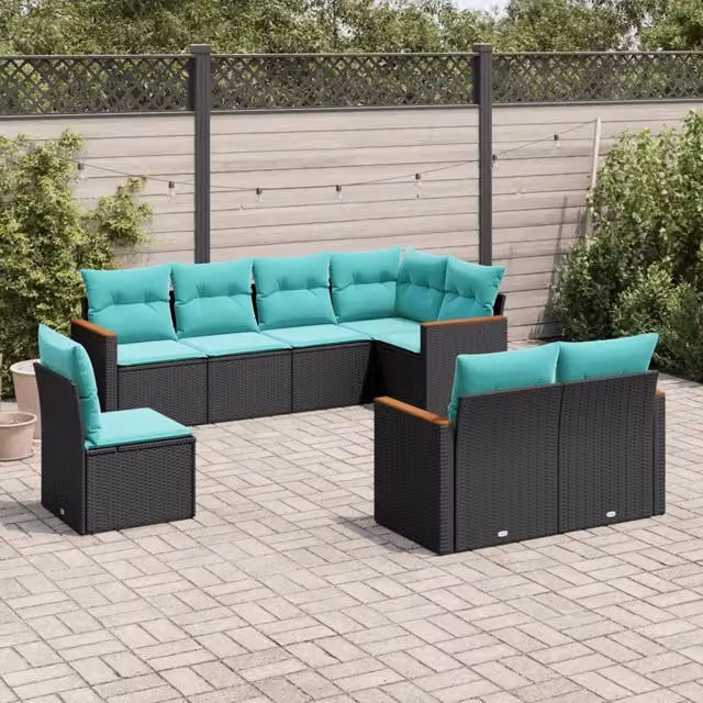 Set Divani da Giardino 8 pz con Cuscini Nero in Polyrattan 3226162