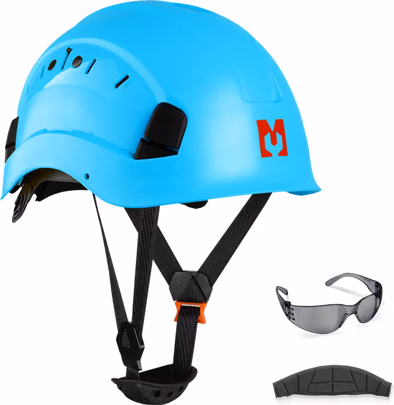 Set di caschi di sicurezza Mustbau - casco di sicurezza con occhiali di sicurezza, cinturino regolabile da 53 a 63 cm