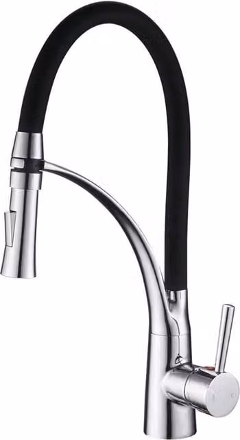 Kraan da 360° per cucina, con bocca estensibile a doppia getto, guanto in silicone nero morbido, miscelatore a unico manico per la vasca da lavastoviglie, finitura verniciata in ottone.