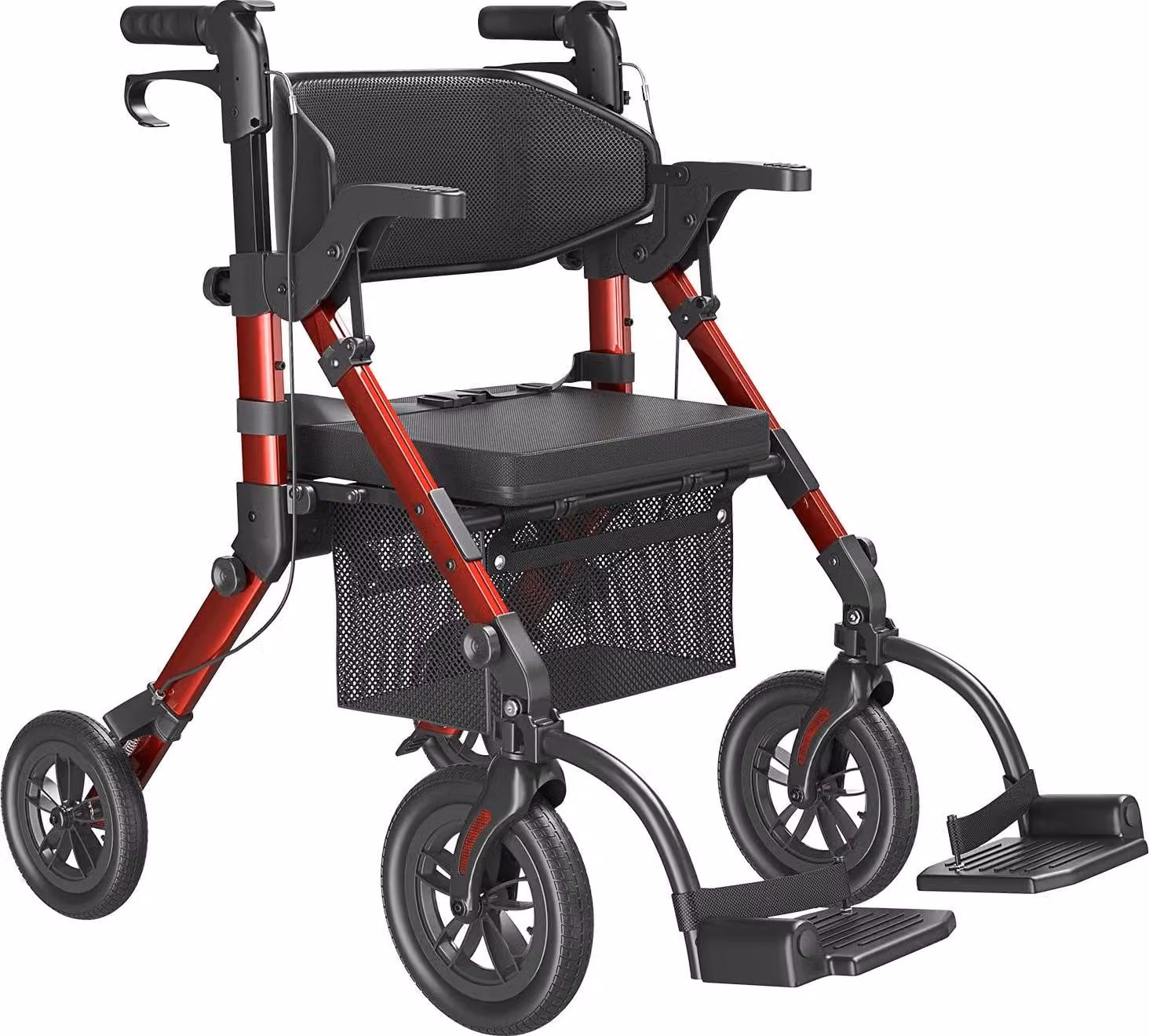 Ausilio per la mobilità, design pieghevole, sedile regolabile, rosso