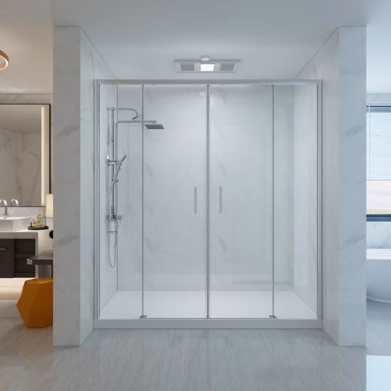 Cabina doccia 140 cm a parete con accesso facilitato con due pannelli fissi in vetro e due pannelli scorrevoli in vetro Altezza 200 cm - FRASCIO