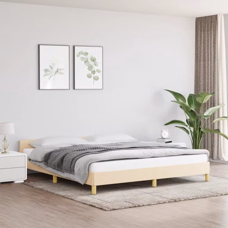 The Living Store Struttura letto con testiera crema 160x200 cm in tessuto