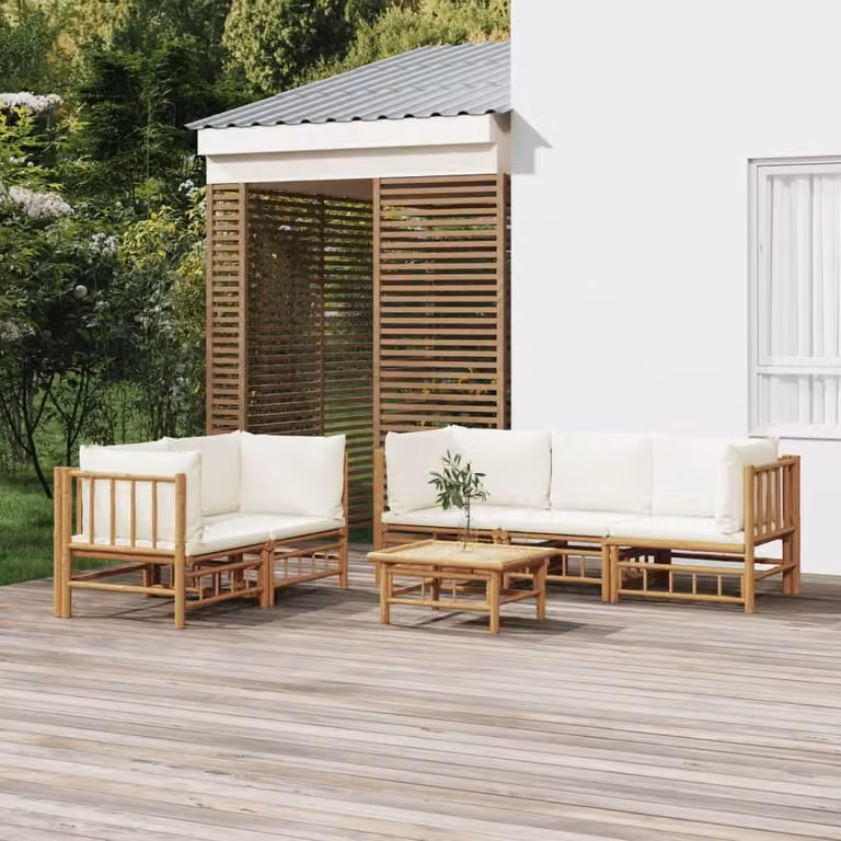 Maison Exclusive - Set da giardino da 6 pezzi con cuscini color bianco crema in bambù