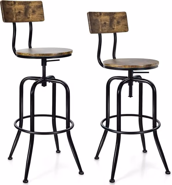 Set di 2 Sgabelli da Bar, Sgabello Girevole con Schienale Staccabile e Poggiapiedi, Altezza Regolabile da 69-76 cm, per Casa Cucina Bar