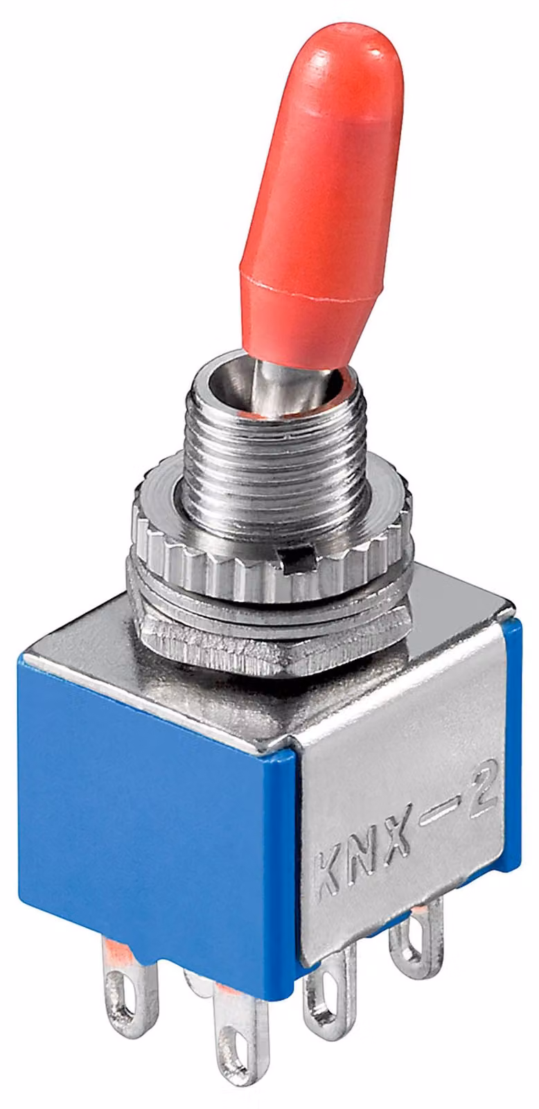 Interruttore a levetta miniaturizzato, 2 circuiti "on-on", 6 pin, colore blu