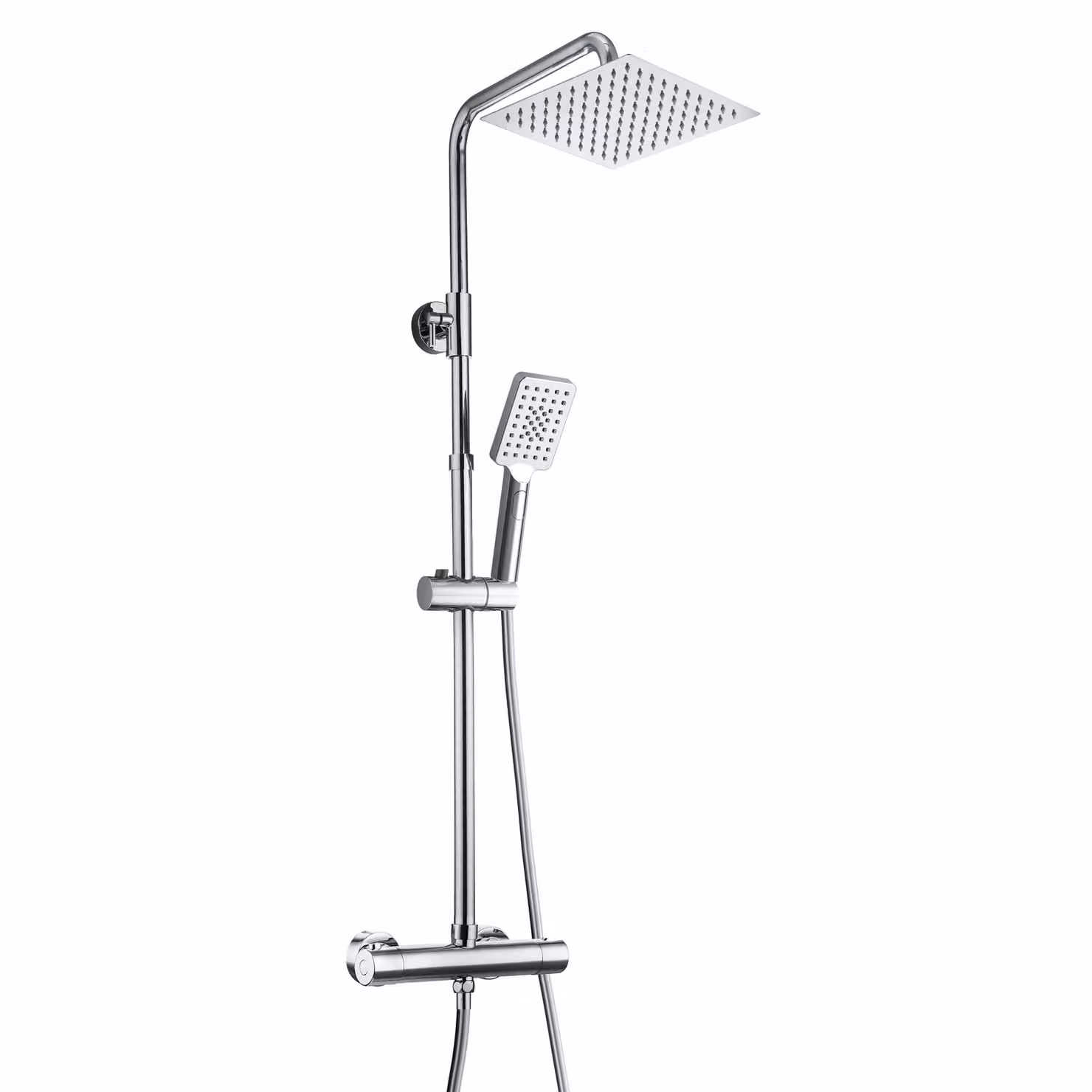 JOHO Acciaio Inox Miscelatore Fori Muro Regolabili Colonna Doccia Rubinetto Termostatico Set Doccia a Pioggia Soffione Doccetta Mano Quadrato 20x 20cm