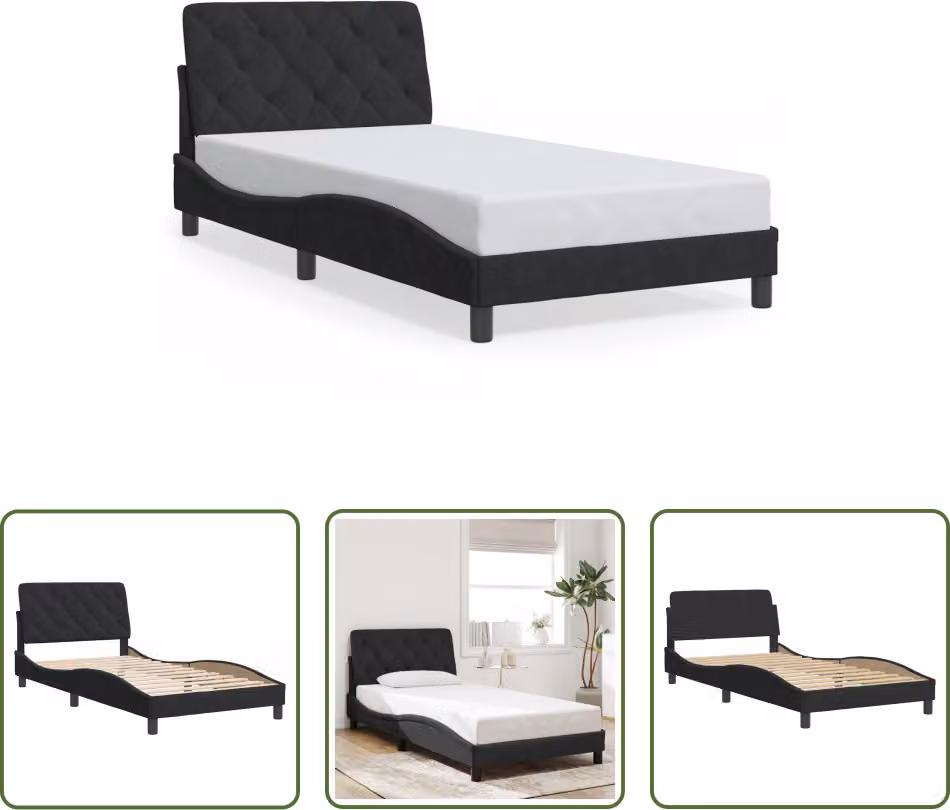 The Living Store Struttura letto con testiera nera 100x200 cm in velluto