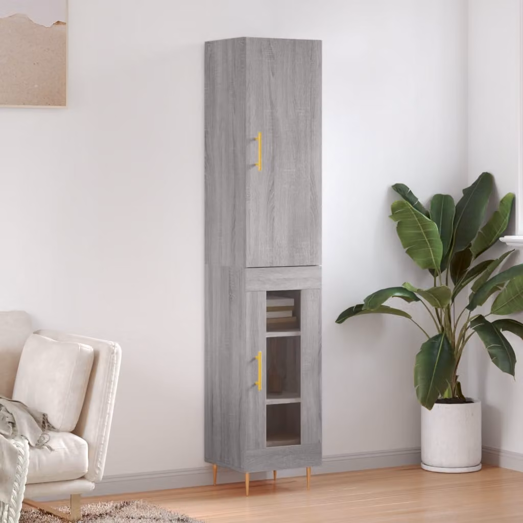 Credenza moderna vidaXL in legno multistrato Grigio Sonoma con ante a battente e ripiani interni L/P/H: 34,5 x 34 x 180 cm
