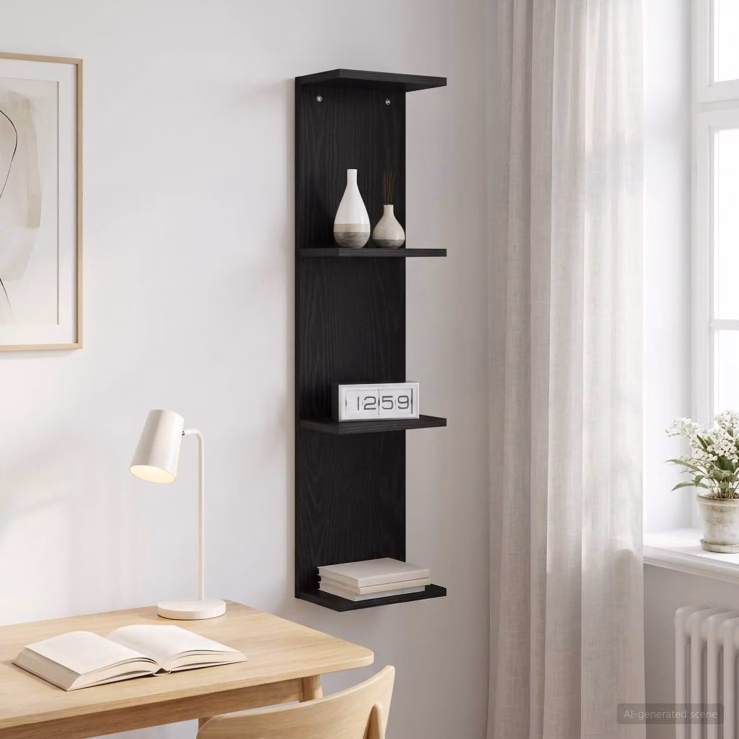 Scaffale da parete moderno vidaXL Nero con pannello posteriore L 22 cm, P 15 cm, H 100 cm