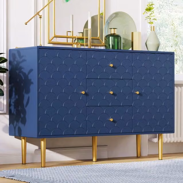 Credenza marina 120 cm con 2 ante, 3 cassetti e ripiano regolabile