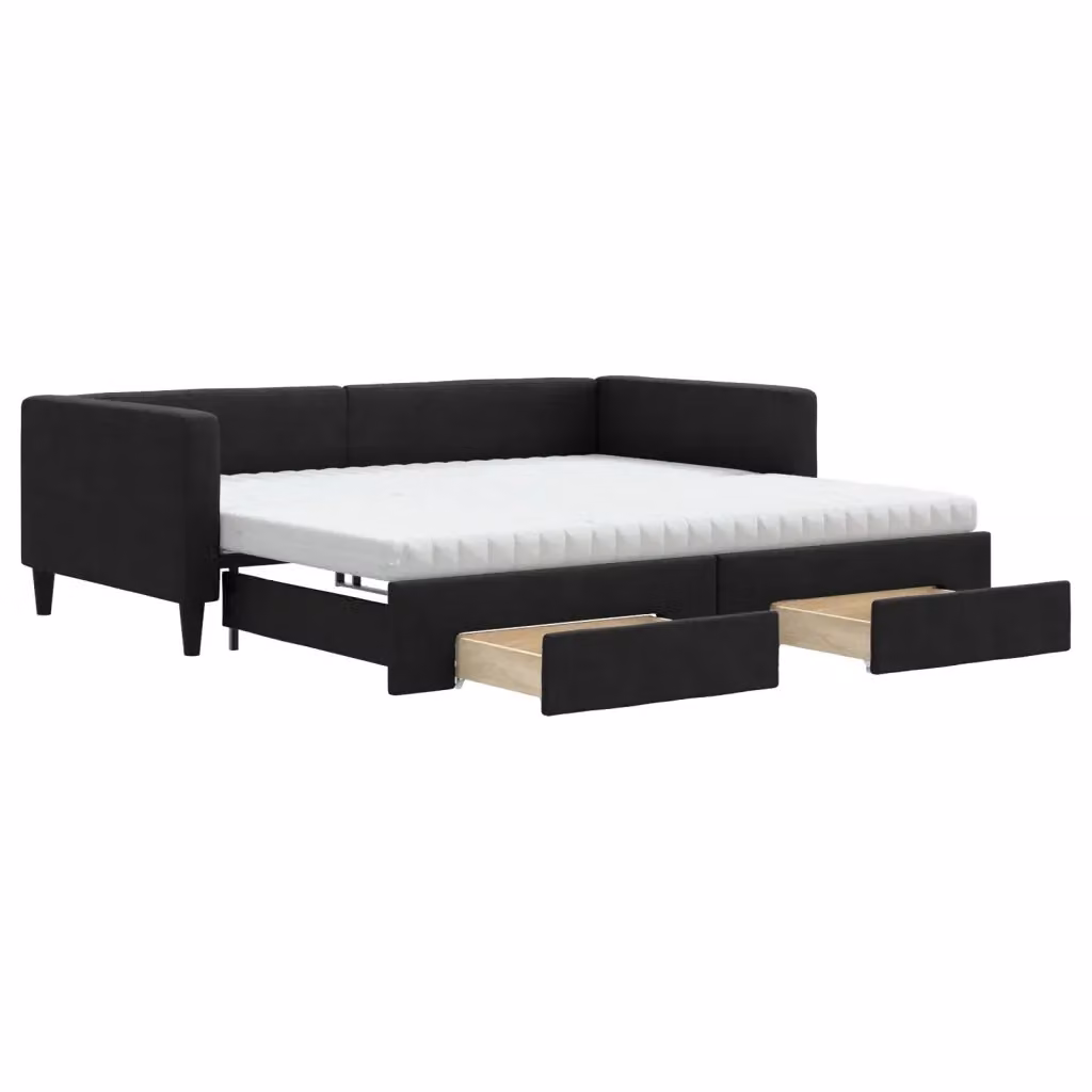 Divano Letto Estraibile con Cassetti vidaXL in Tessuto Nero L/P/H: 223 x 110 x 68 cm con Dimensioni Letto 100 x 200 cm – 2