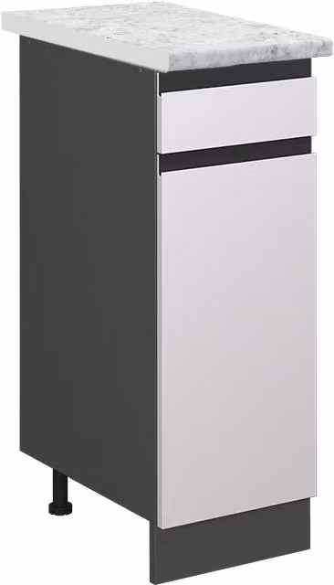 Mobiletto base per cucina Vicco R-Line Bianco e Antracite con piano in marmo L 30 cm, H 81,6 cm, P 60 cm