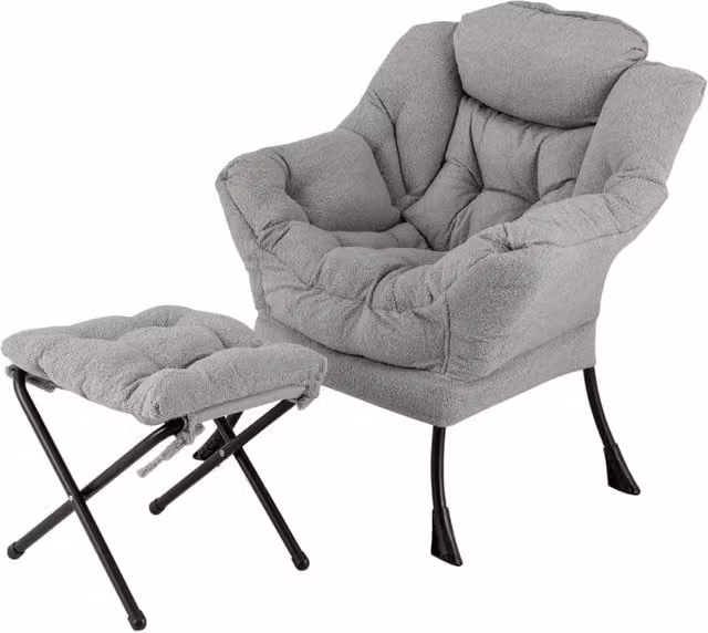 Poltrona relax reclinabile con poggiapiedi e braccioli, modello tub imbottita in schiuma con struttura in metallo, Grigio – 1