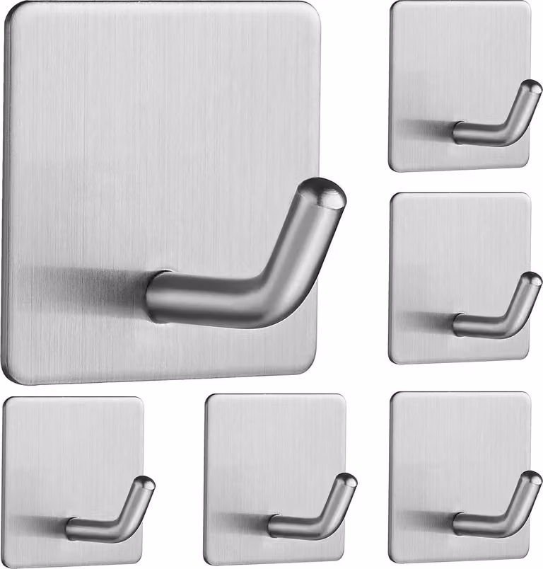 Ganci - Acciaio inox - Set di 6 - Ganci da parete autoadesivi senza forare - Ganci impermeabili per abiti e doccetta per cucina e bagno