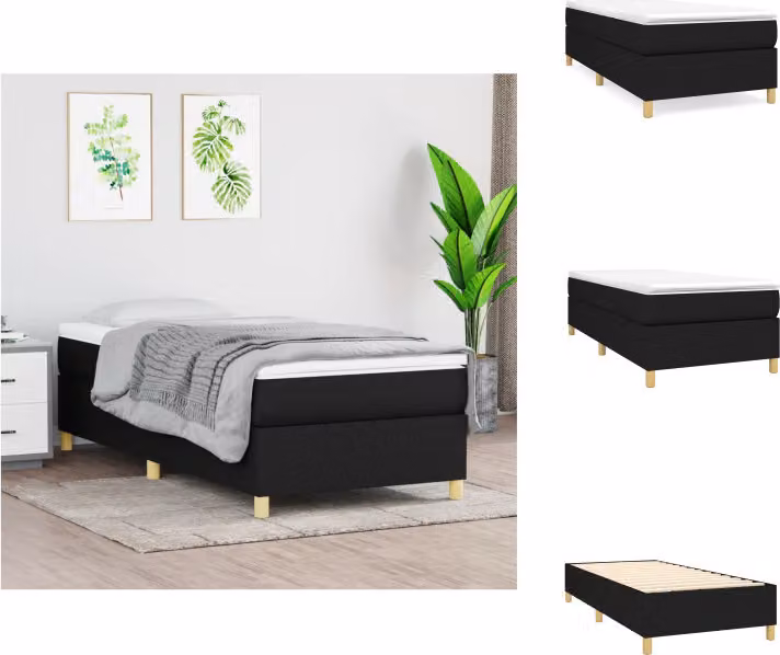 vidaXL Letto a molle con materasso nero 80x200 cm in tessuto - Letti e strutture letto