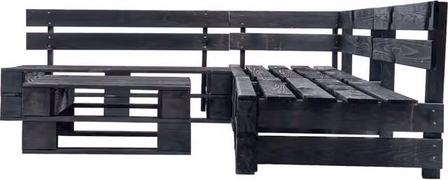 Set da giardino a forma di L vidaXL in legno di pino trattato con cuscini neri