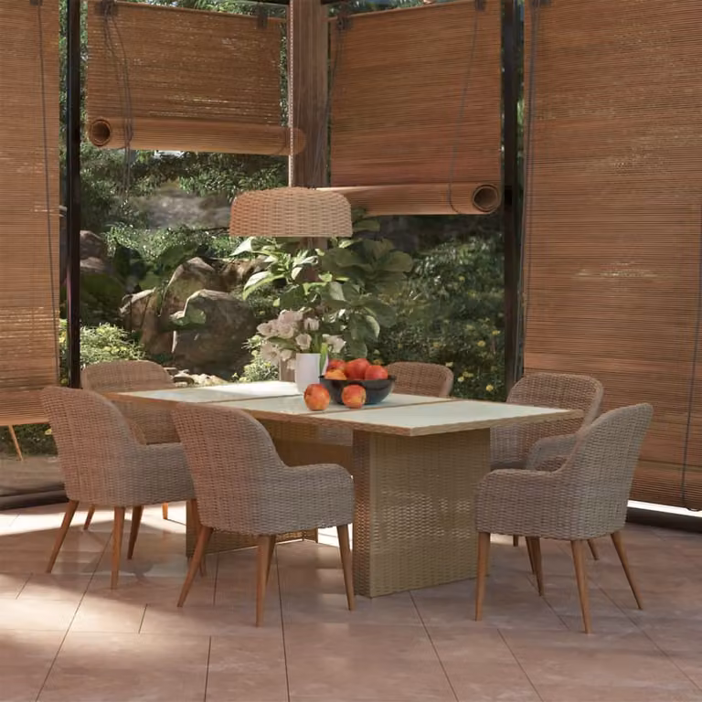 The Living Store 7 pezzi. Set da pranzo da giardino Poly Rattan Brown