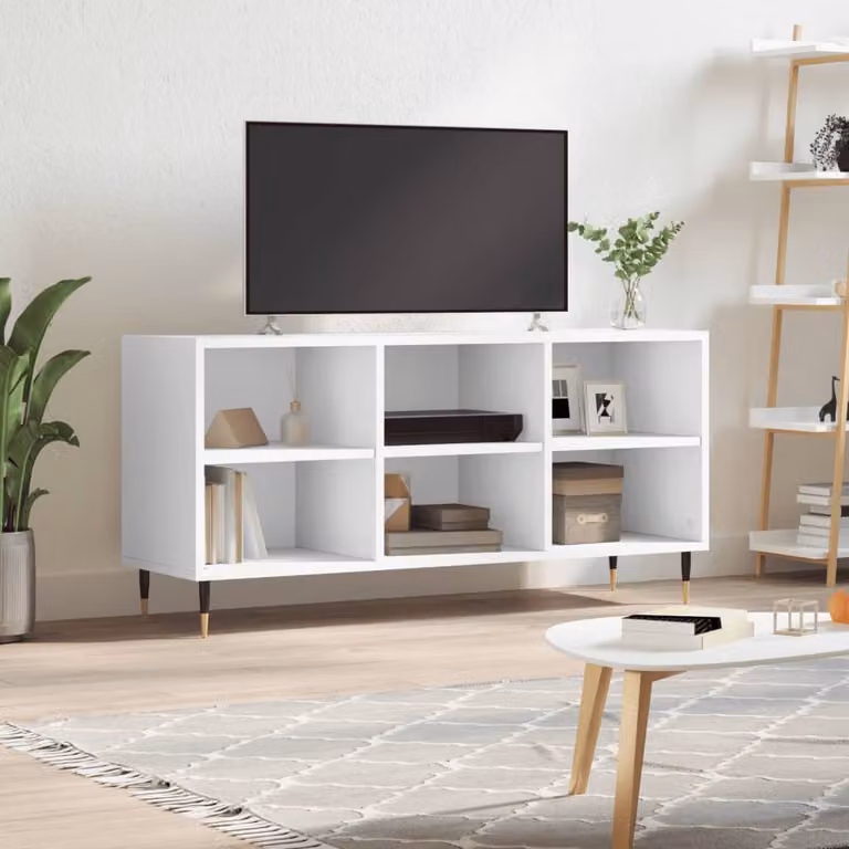 vidaXL Mobile Porta TV Bianco Moderno con Ruote in Legno e Metallo L: 103,5 cm, P: 30 cm, H: 50 cm