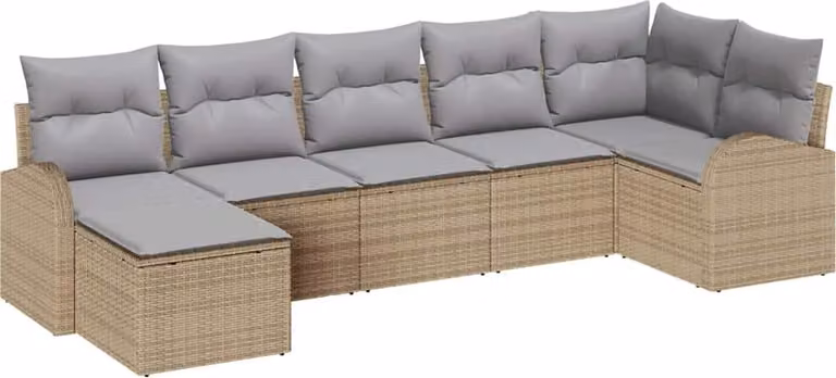 Set di divani con cuscino 7 pcs Beige polyrattan