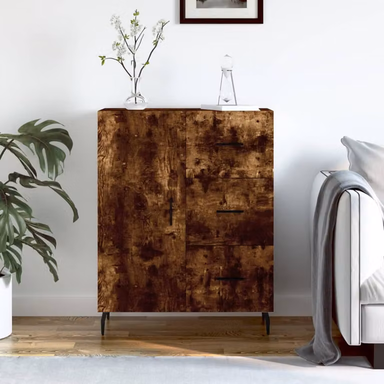 Credenza vidaXL in Rovere Fumo e Legno Multistrato, L/P/H: 69,5 x 34 x 90 cm