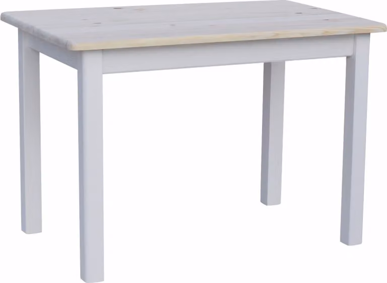 Tavolo bianco in legno di pino massiccio con piano non laccato 120 x 70 cm