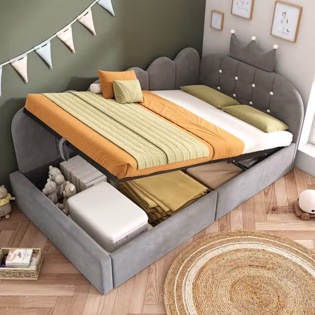 Letto giorno con stoccaggio idraulico velluto grigio 90x190 cm
