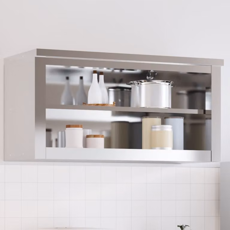 Mobile Cucina da Parete vidaXL in Metallo Argento con Ripiano in Acciaio Inossidabile e Ante in Vetro