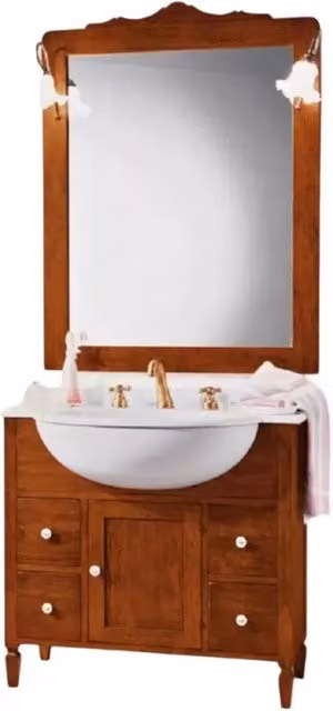Mobile bagno Mobili 2G in legno noce con lavabo, 4 cassetti, 1 porta e specchio, larghezza: 90 cm – 1