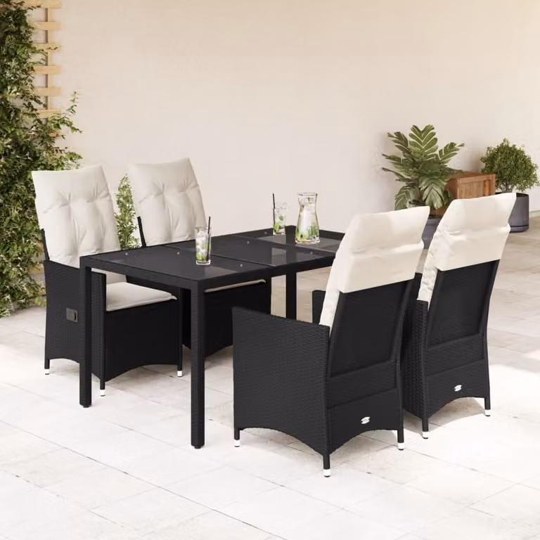 Maison Exclusive - Set da pranzo da giardino 5 pezzi con cuscini in polyrattan nero