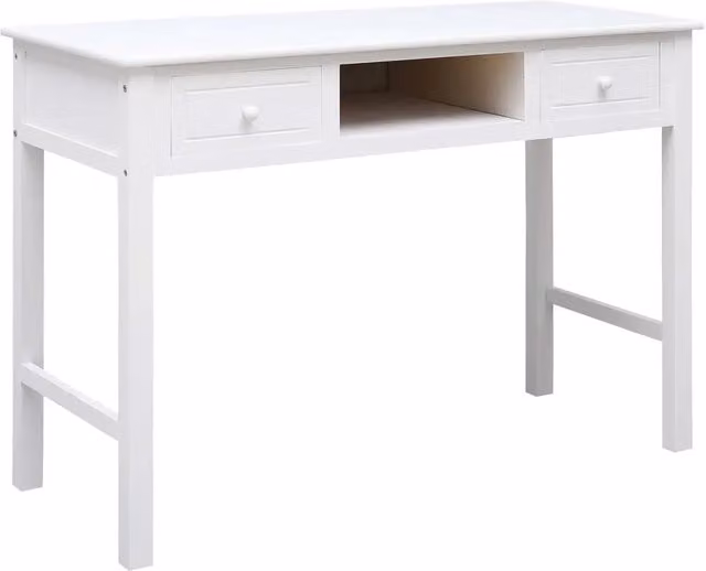 Scrivania Bianca in Legno Massello di Paulownia per Home Office L: 108 cm, P: 45 cm, H: 76 cm