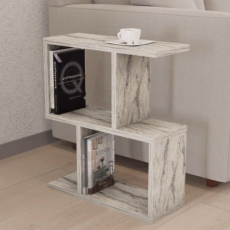 Tarzo - Tavolino da Salotto, 45x17x51h cm Beige Marmo, 2 Vani