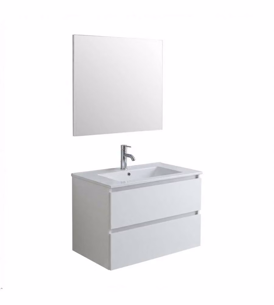 Mobile Bagno Sospeso Bianco 80cm con Lavabo e Specchio