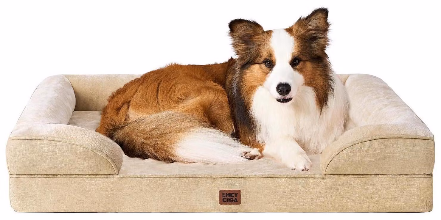 Cuccia ortopedica per cani, 104x69 cm, color beige chiaro, con supporti per il collo, impermeabile e antiscivolo