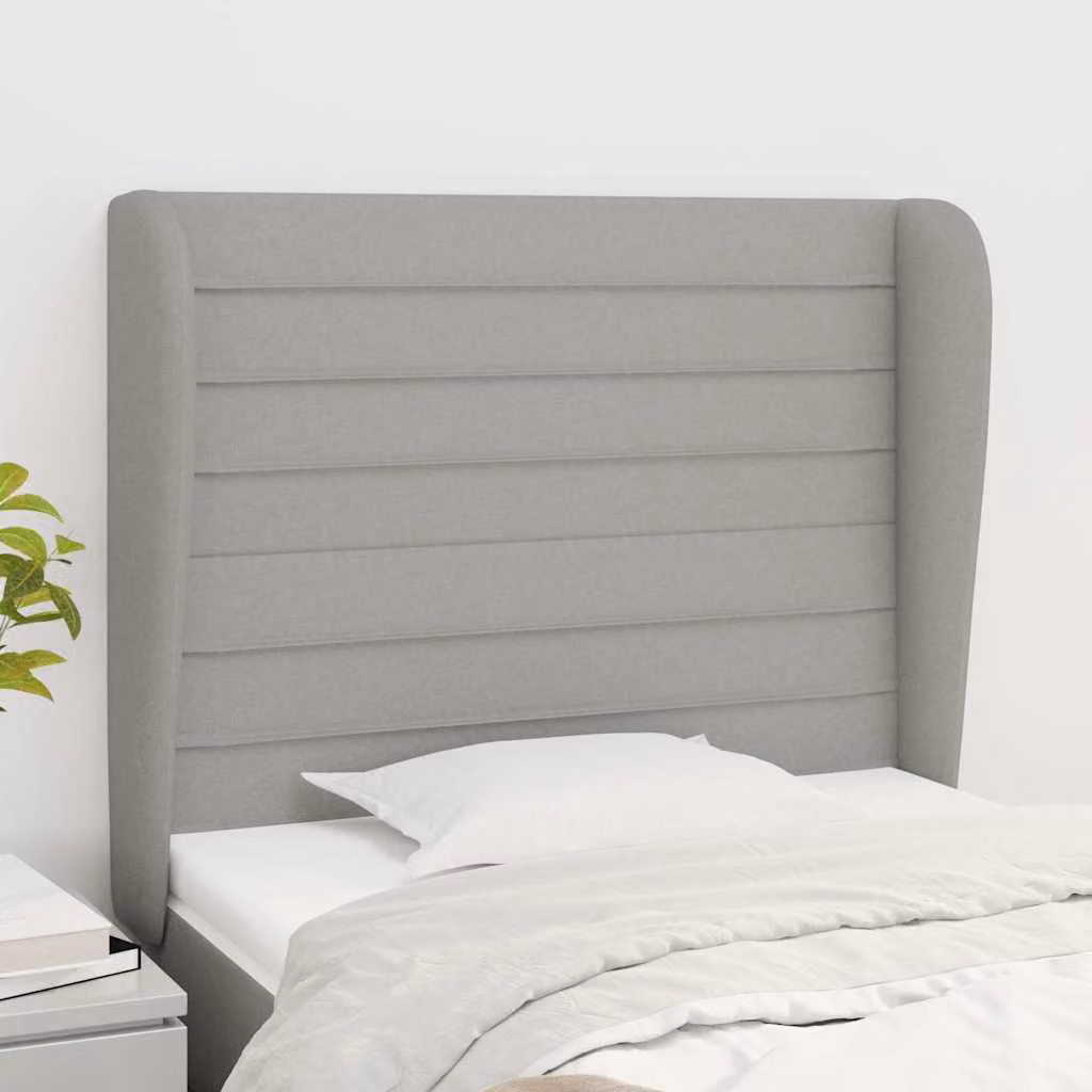 Testiera ad orecchio vidaXL in tessuto grigio chiaro con struttura in legno L: 103 cm, P: 23 cm, H: 118-128 cm