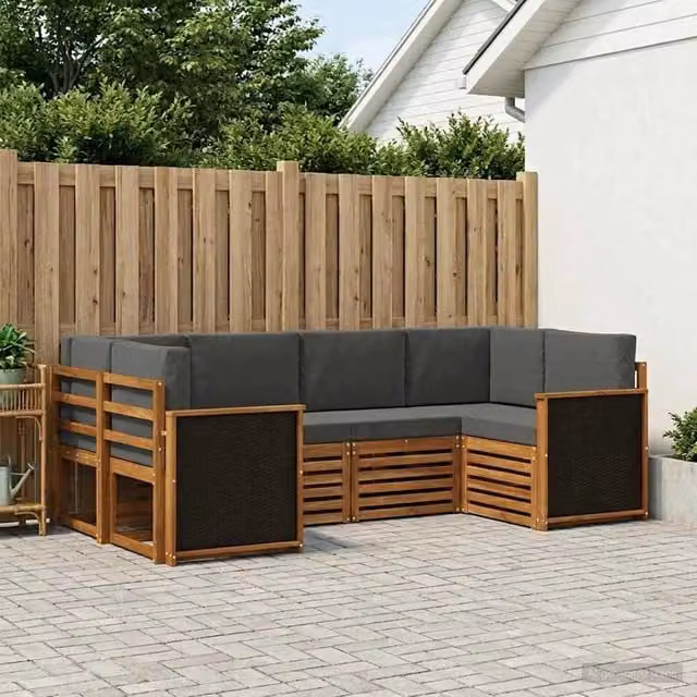 Set di divani da esterno a L vidaXL in legno di acacia con cuscini, beige e antracite – 1