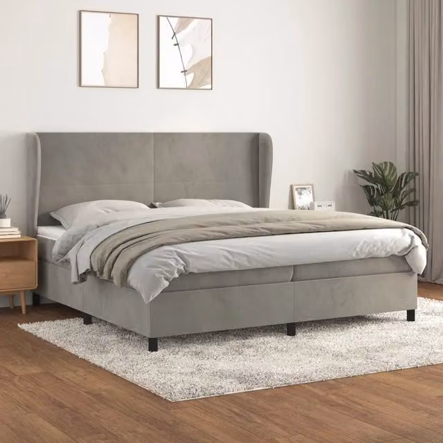 Letto Ibrido vidaXL con Giroletto a Molle e Materasso in Velluto Grigio Chiaro e Bianco L/P/H: 200 x 200 x 128 cm – 1