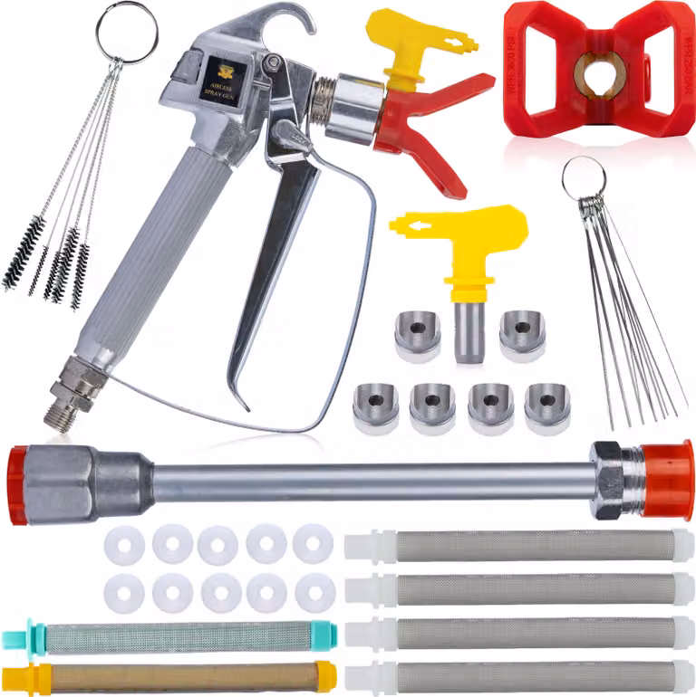 Rosfix Set Pistola a Spruzzo per Verniciatura 517 con Ugello, Spazzole per la Pulizia, Lancia da 30 cm, Filtri a Maglie 30/60/100, Guarnizioni