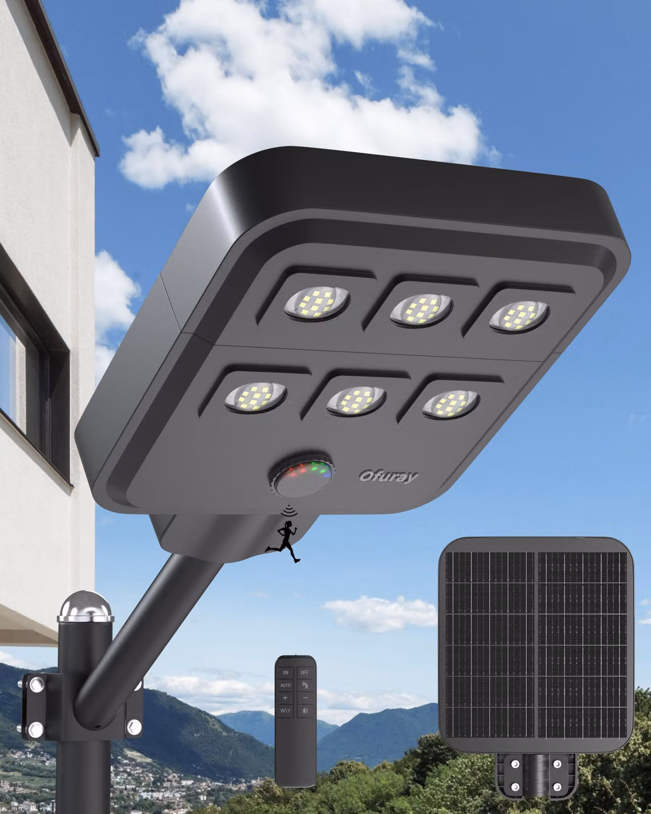 Lampada solare, 60 LED, 18.000 mAh, 800 lumen, grado di protezione IP67, colore nero