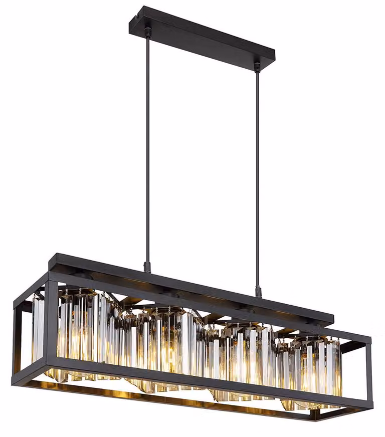 Lampada a sospensione a LED metallo nero, cristalli di vetro fumo H 120 cm