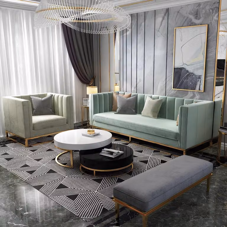 Design Luxus Wohn Zimmer Möbel Italien Leder Metall Sofa Couch Garnitur 3+1+1