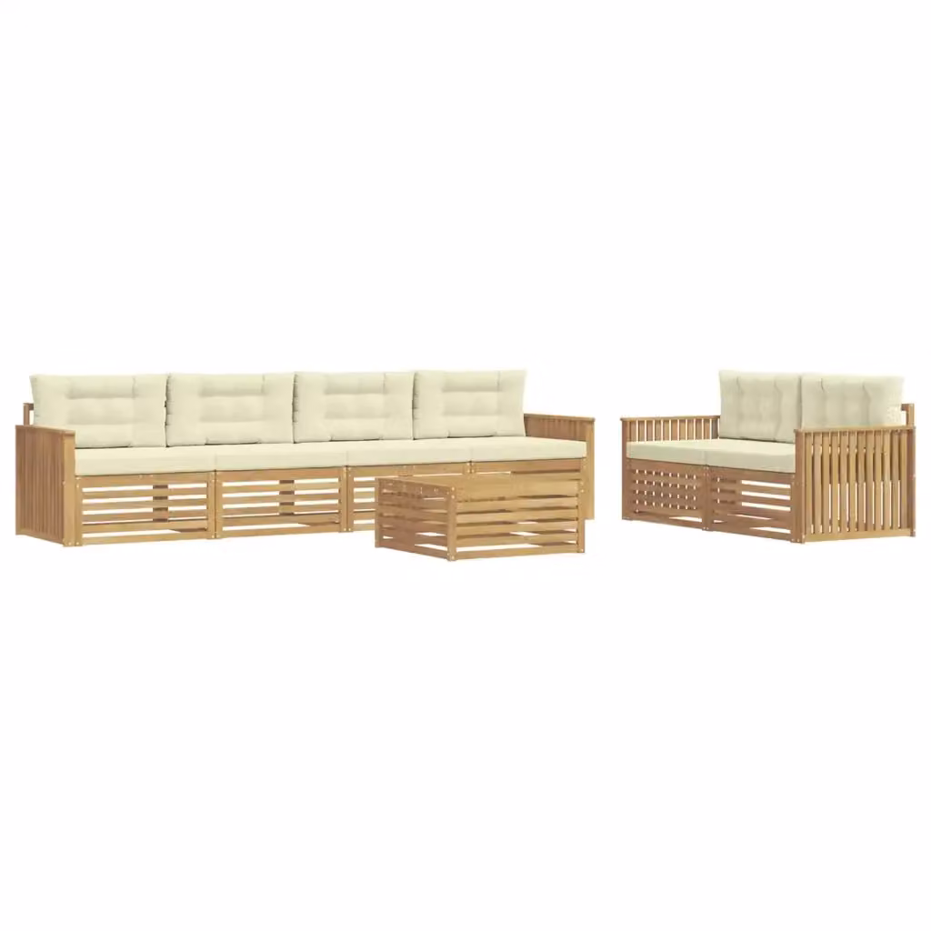 Set di divani da esterno a forma di U con tavolino vidaXL in legno di acacia, colore bianco e beige, composto da 7 pezzi con cuscini inclusi – 2