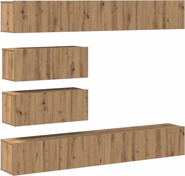 Set Mobile TV 6 pz | Armadietto TV | Mobile Porta TV Montato a Parete Rovere in Legno Multistrato