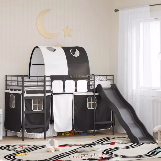 Letto a castello per bambini con tende Nero 90 x 190 cm Metallo 42020831
